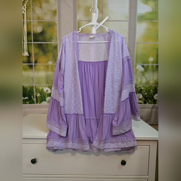 POL Pure Purple Boho Lace & Embroidered Kimono Cardigan Size S NWOT Oversized - Picture 2 of 9